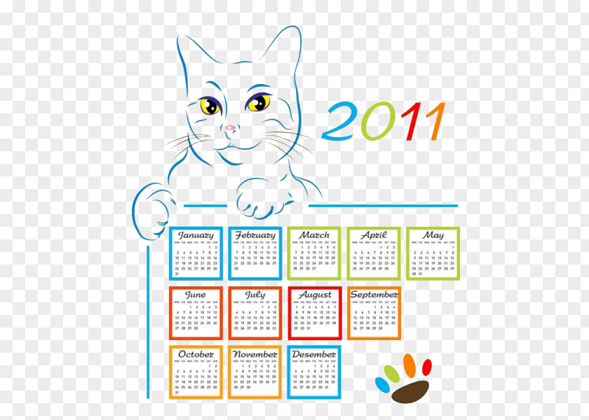 Cartoon Cat Calendar Illustration PNG