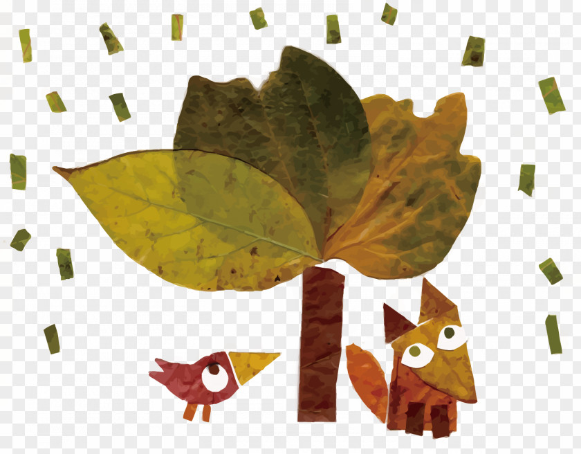 Vector Tree Fox And Bird Art PNG