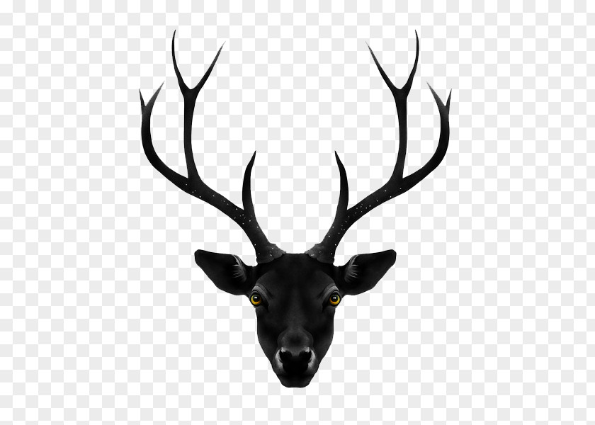 Antler Silhouette Canvas Print Work Of Art The Black Deer Poster PNG