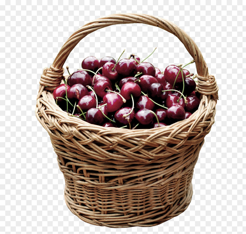 Red Cherry Bamboo Basket Decorative Pattern Sundae Clip Art PNG