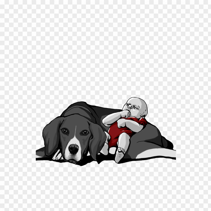 A Baby Sleeping On Big Dog Cartoon Puppy PNG