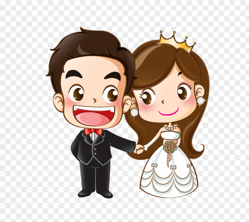 Cartoon Bride And Groom Wedding Invitation Marriage Drawing PNG