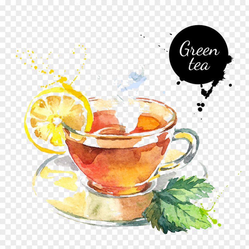 Watercolor Lemon Tea Green Painting Drawing PNG
