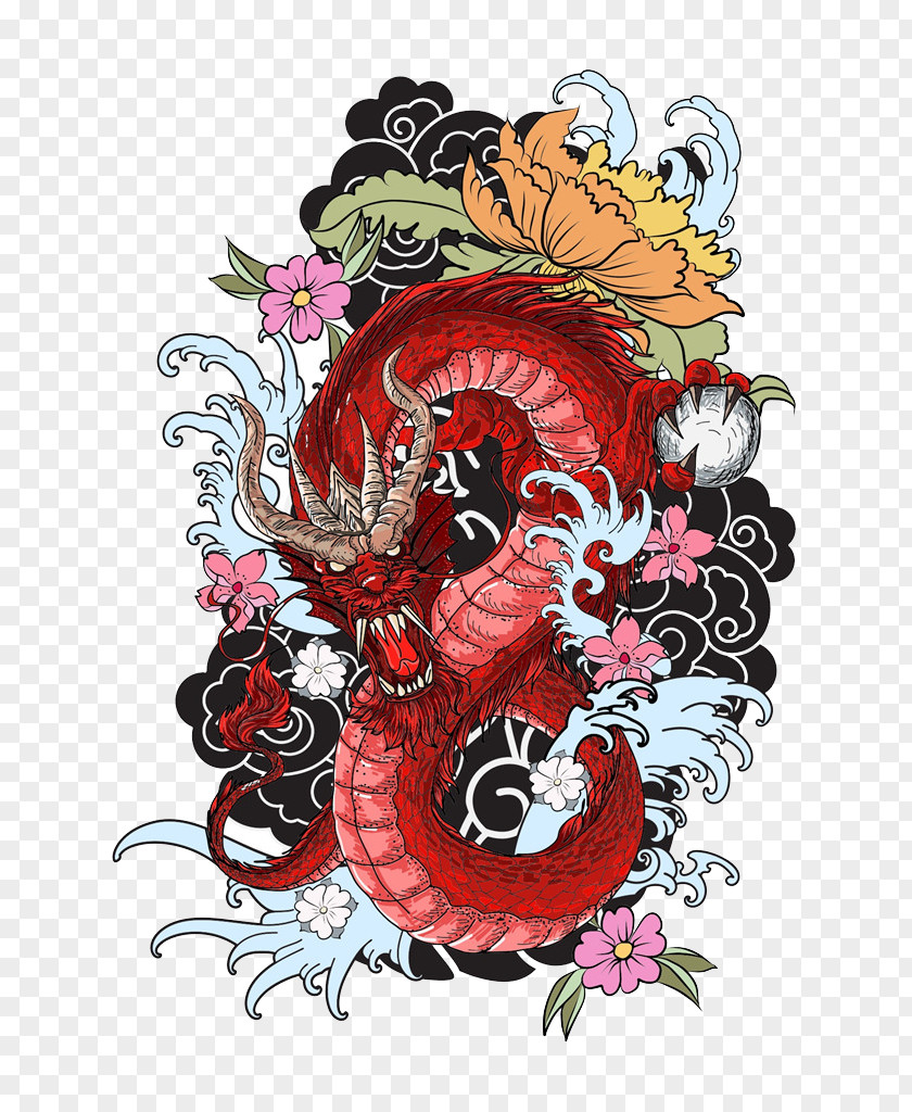 Red Dragon Tattoo Colouring Book Drawing PNG