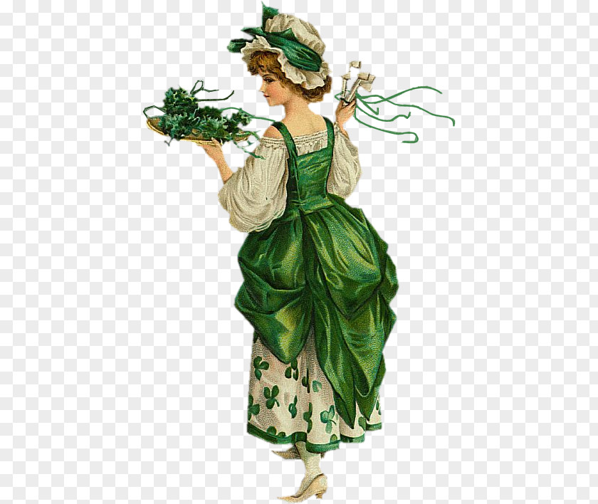 Victorian Woman Era Ireland Shamrock Saint Patrick's Day PNG