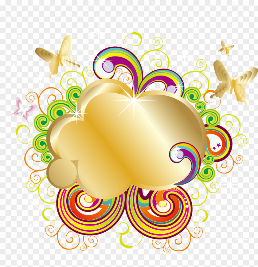 Golden Butterfly Dialog Box PNG