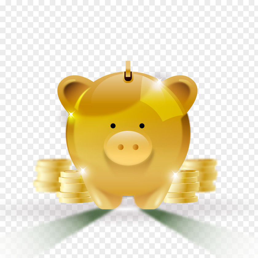 Vector Gold Coin Piggy Bank Saving Euclidean PNG