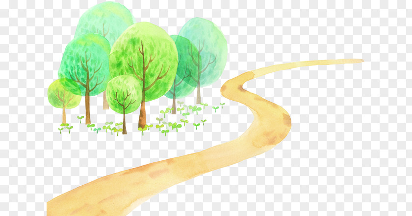 Cartoon Painted Country Road Illustration PNG