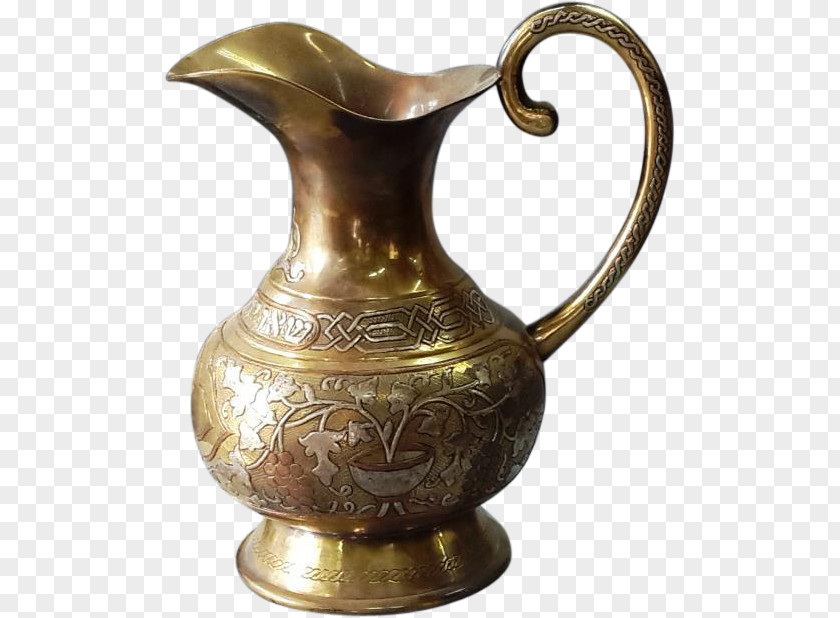 Silver Inlay Damascus Bronze Jug PNG