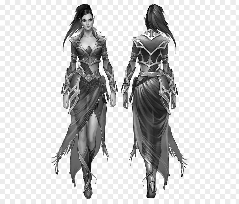 Black And White Cool Game Beauty Drawing Concept Art Character Model Sheet PNG