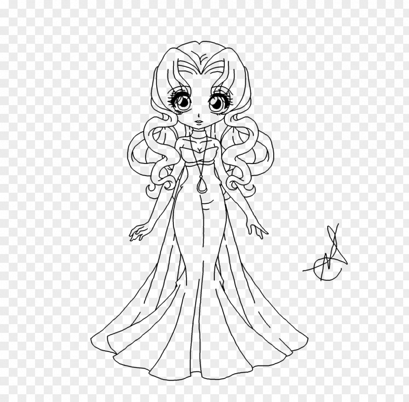 Dress White Line Art Character Sketch PNG