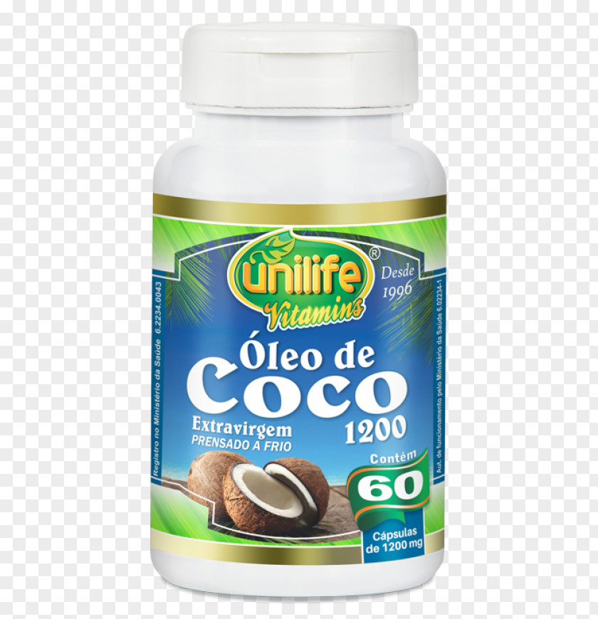 Coconut Oil Óleo De Coco Extra Virgem Unilife Orgânico 120 Cápsulas 1200mg Dietary Supplement PNG