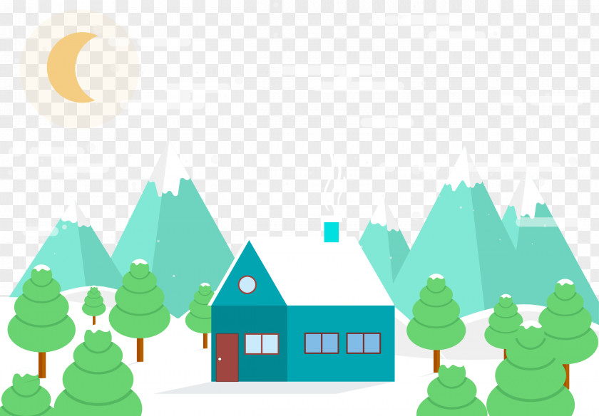 Cartoon Houses In The Snow Winter Landscape Illustration PNG