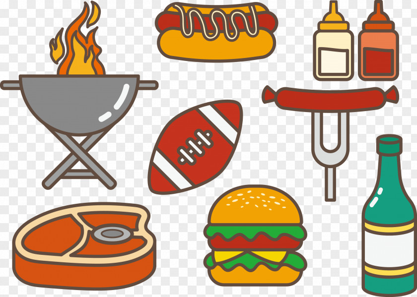 Vector Hot Dog Tailgate Party Hamburger Barbecue Clip Art PNG