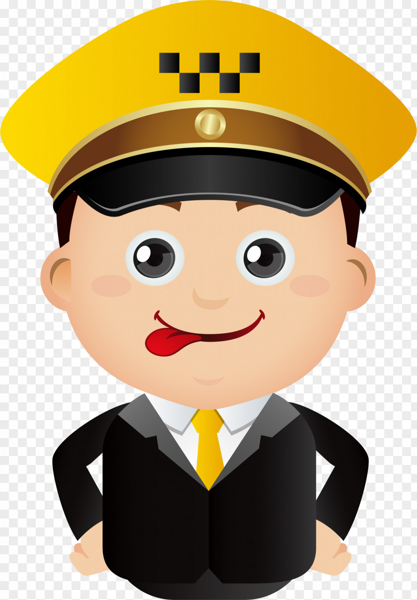 Little Cop With His Tongue Out Taxi Cartoon Illustration PNG