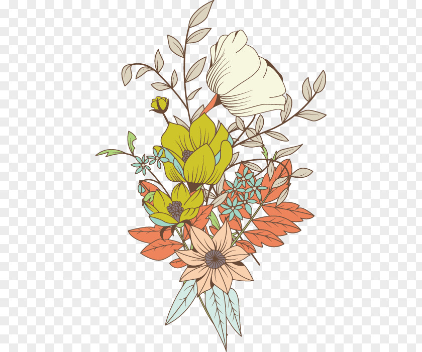 Hand-painted Flowers And Yellow Leaves Green Pattern Floral Design Leaf PNG