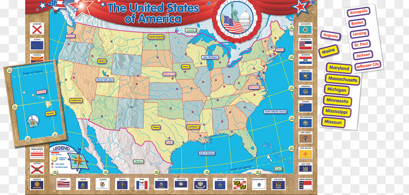 Geography Landforms And Bodies Water United States Of America World Map Bulletin Boards Scale PNG
