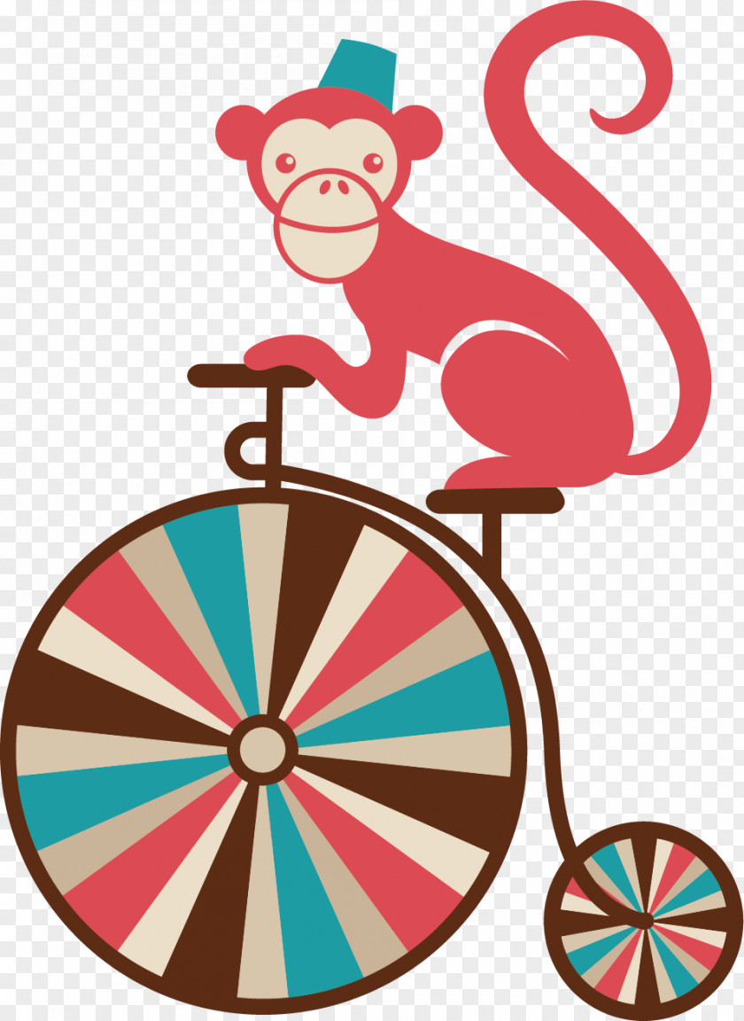 Monkey Unicycle Vector Elements Circus Fair Traveling Carnival Clip Art PNG