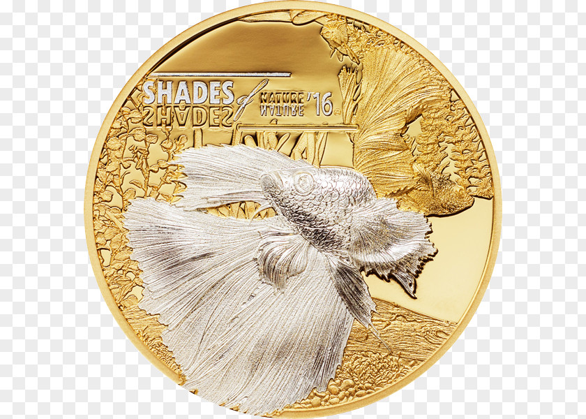 Siamese Fighting Fish Silver Coin Proof Coinage Mint PNG