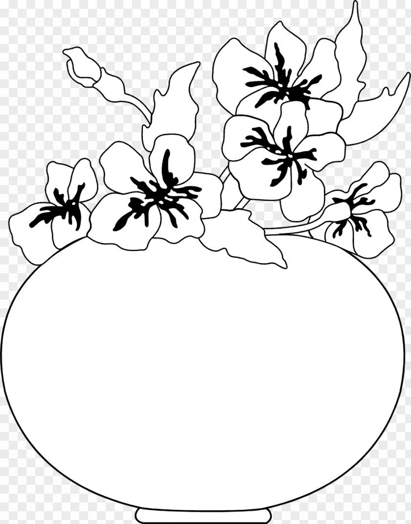 Vase Black And White Floral Design Clip Art PNG