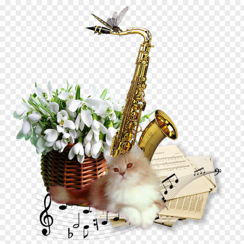 Watercolor Floral Decoration Picture Material Saxophone Musical Instrument Birthday Melody PNG