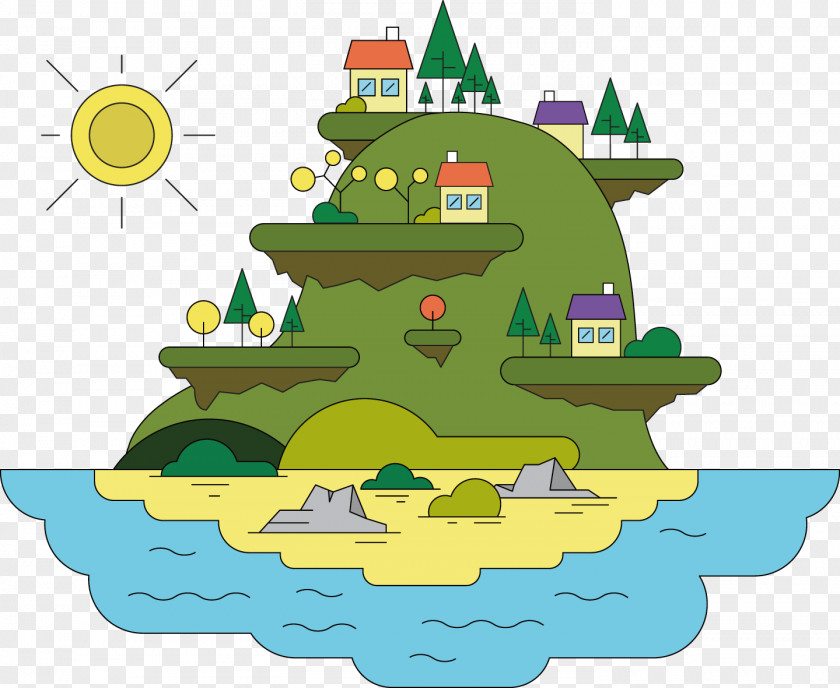 Cute Island Style Vector Illustration PNG