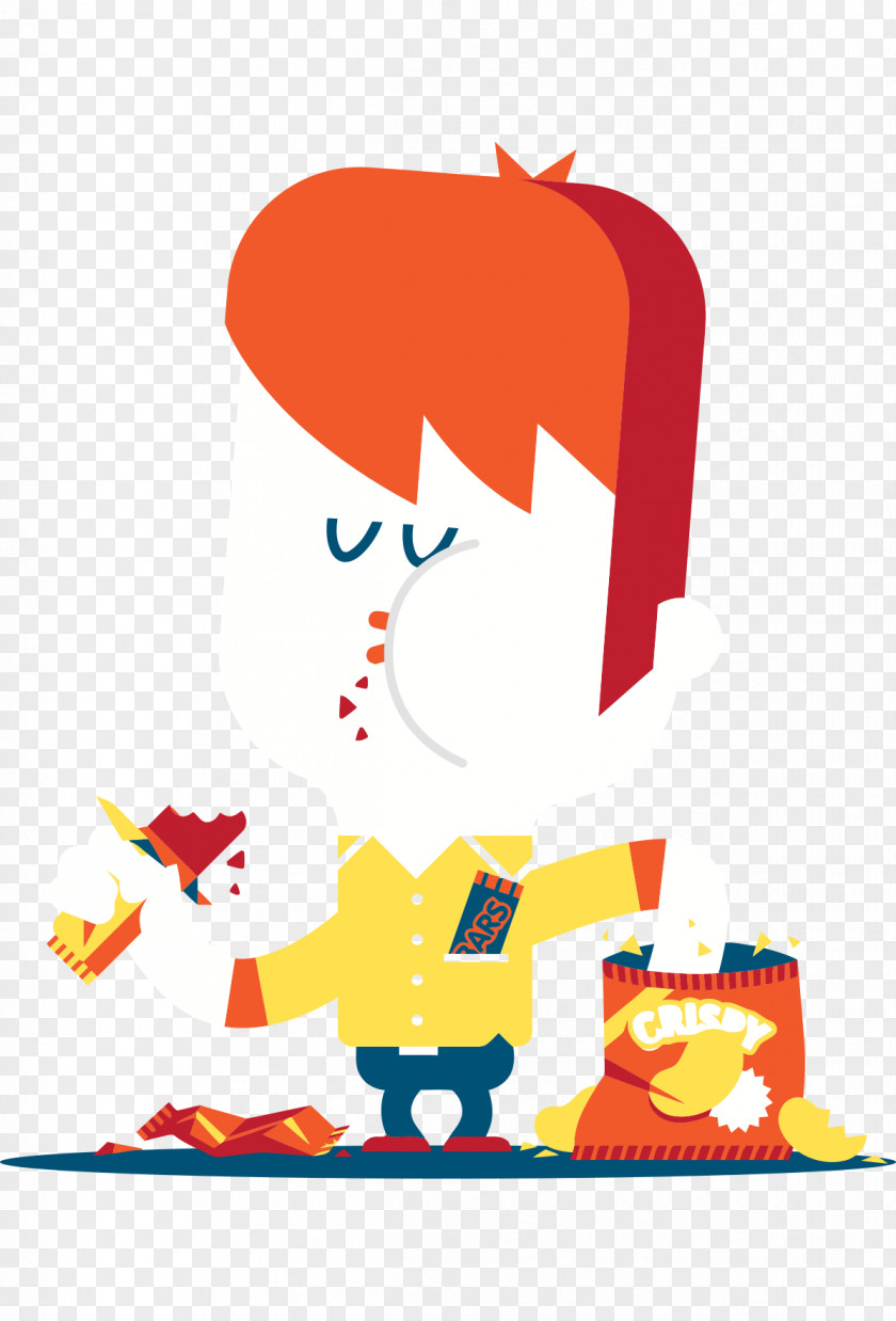 Cartoon Hand Painted Boy Foolish Eat Potato Chips Spoof Food Snack Illustration PNG