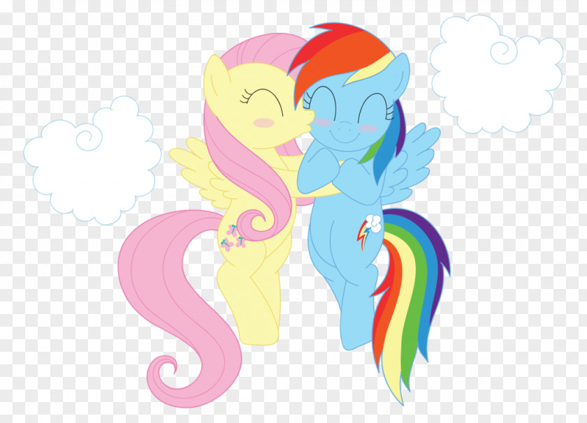 Fluttershy And Rainbow Dash Kiss Horse Mammal Clip Art PNG