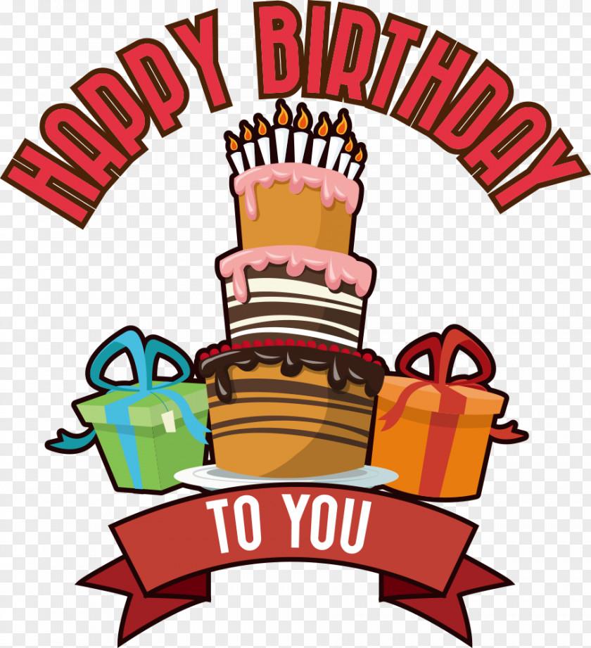 Vector Birthday Cake And Gift Boxes Clip Art PNG