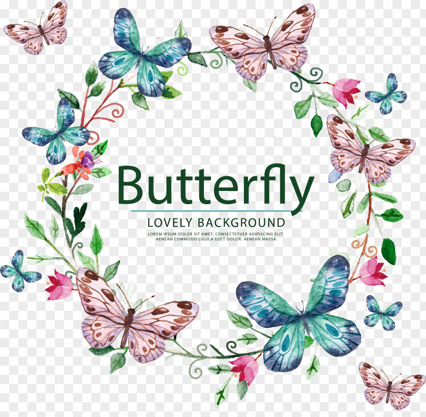 Vector Hand Painted Butterfly Label Wedding Sticker PNG