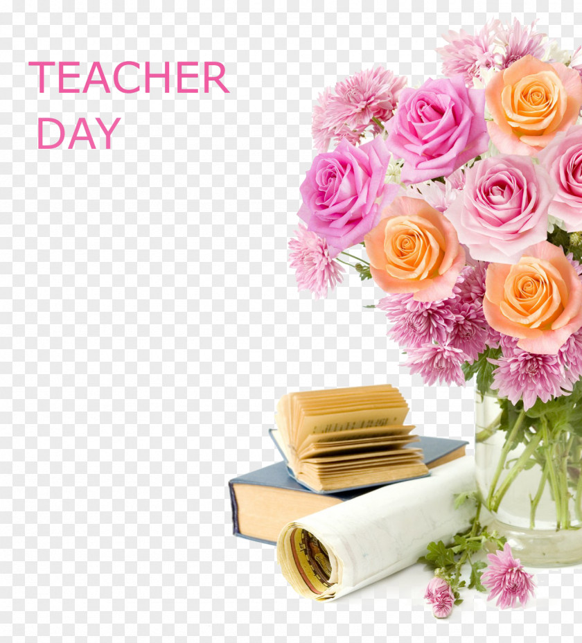 Teacher's Day Bouquet Books Background Teachers' World Student Message PNG