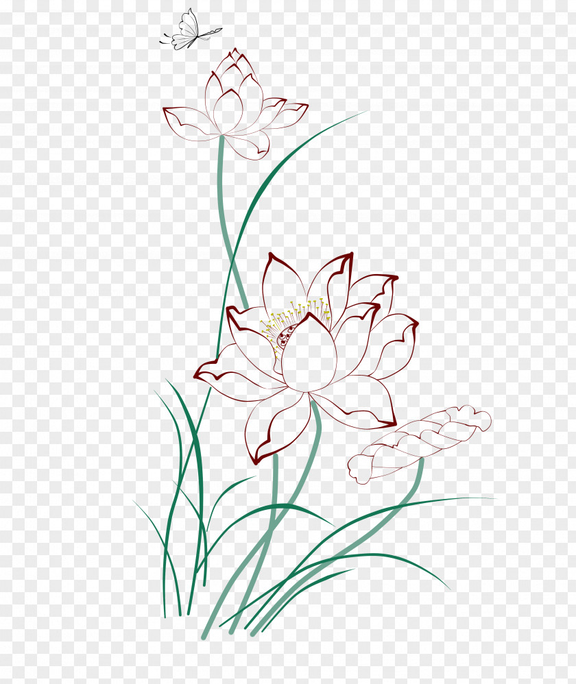 Line Drawing Lotus Painting PNG