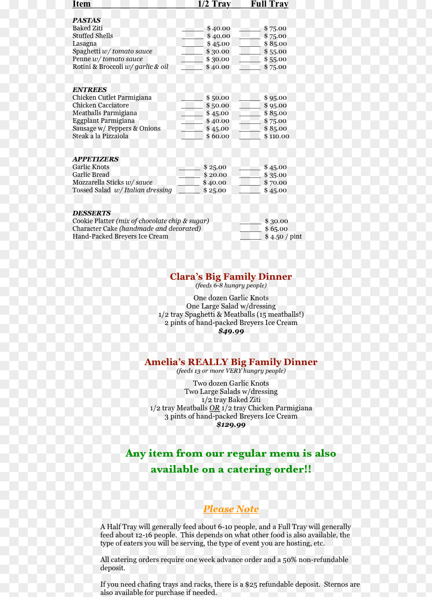 Catering Menu Document Line PNG