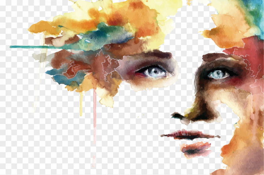 Vector Watercolor Woman Painting Illustration PNG