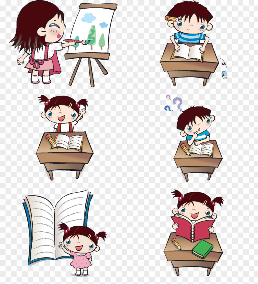 School Children Drawing Animation Clip Art PNG