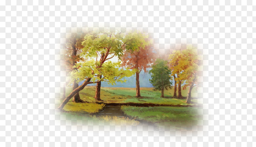 Tree Lined Watercolor Painting Landscape Desktop Wallpaper Adobe Photoshop PNG