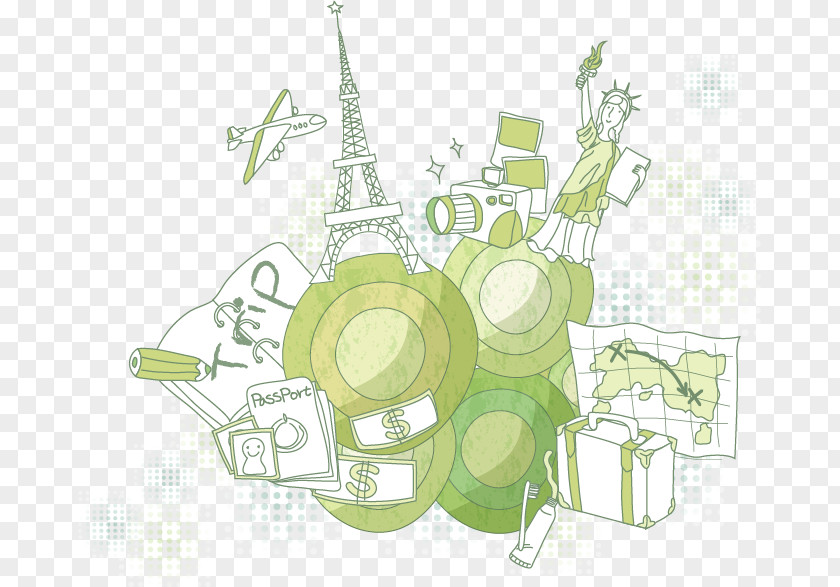 Green Eiffel Tower Statue Of Liberty Illustration PNG