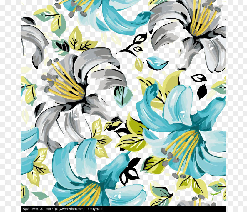 Hand-painted Lily Flower Euclidean Vector Pattern PNG