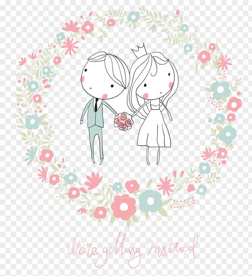 Cute Cartoon Character Design Wedding Invitation Clip Art PNG