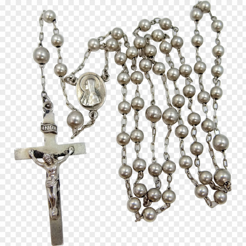 Silver Rosary Prayer Beads Sterling PNG