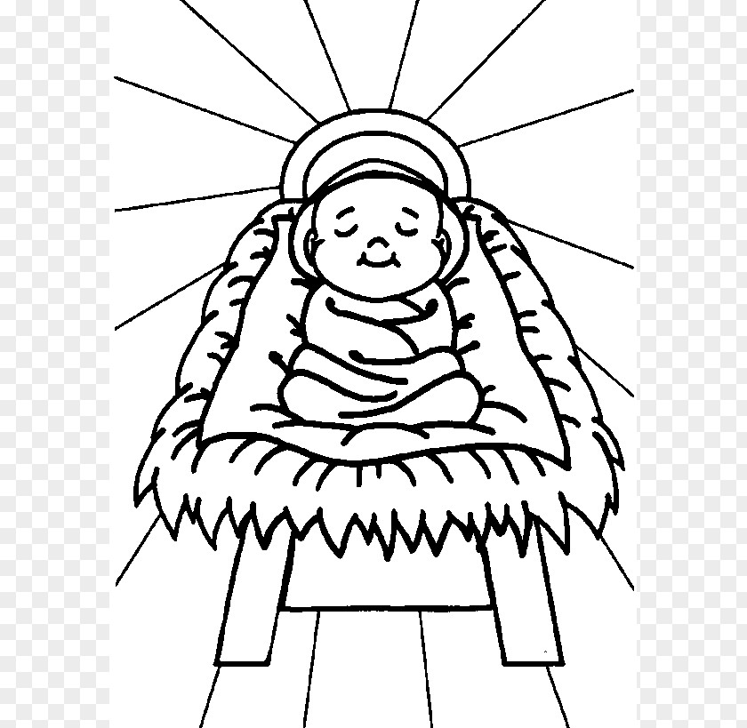 Black And White Picture Of Jesus Child Coloring Book Nativity Manger PNG