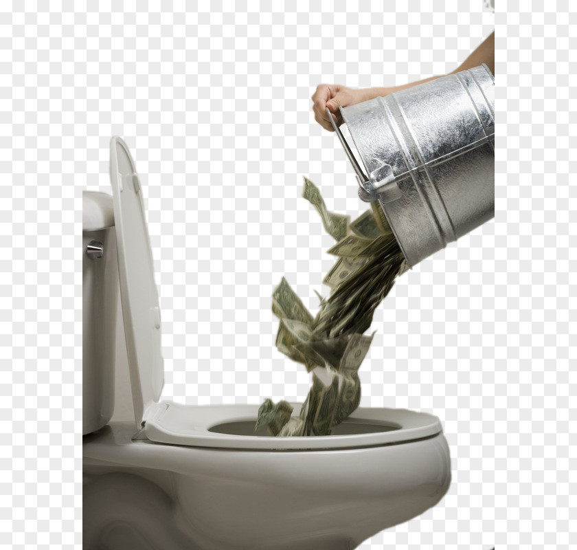 Creative Poured Into The Toilet In Coins Money Banknote Stock Photography Finance PNG