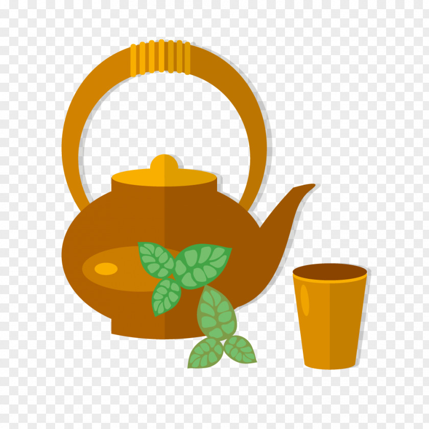 Vector Green Leaf Tea Cup Teapot Teacup PNG