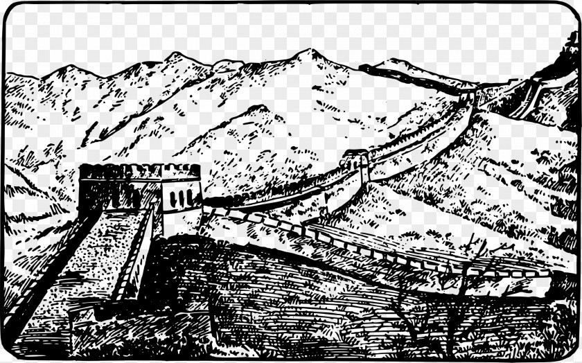 Great Wall Of China Black And White Clip Art PNG