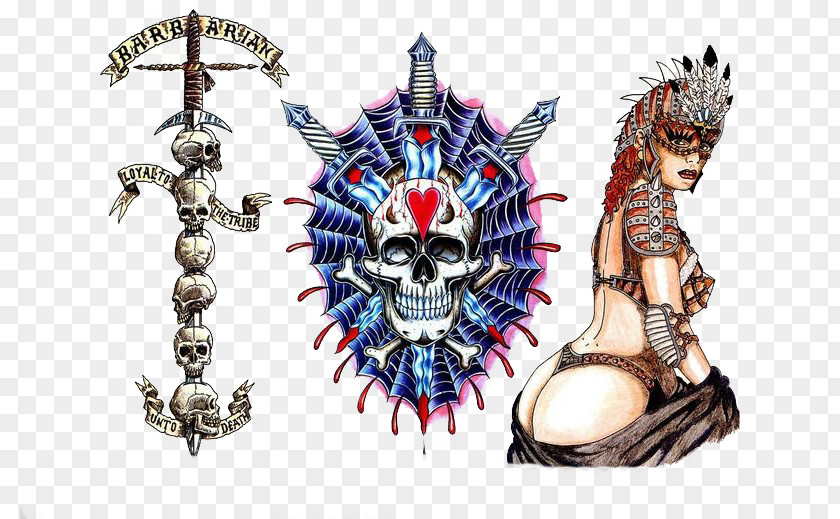 Beauty And Devil Printed T-shirt Scorpion Skull Tattoo PNG