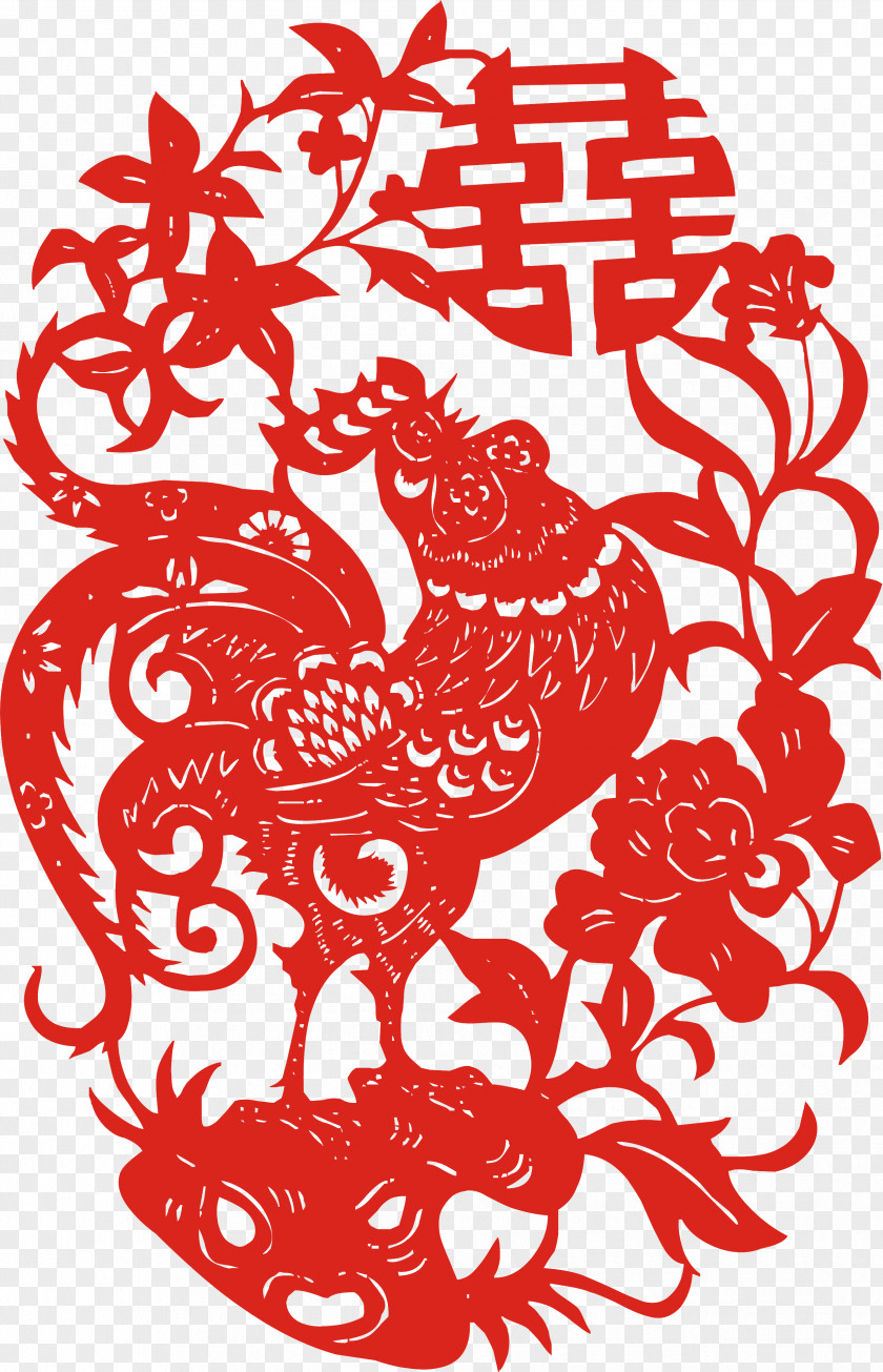 Paper-cut Chinese New Year Of The Rooster Paper Cutting Papercutting Clip Art PNG