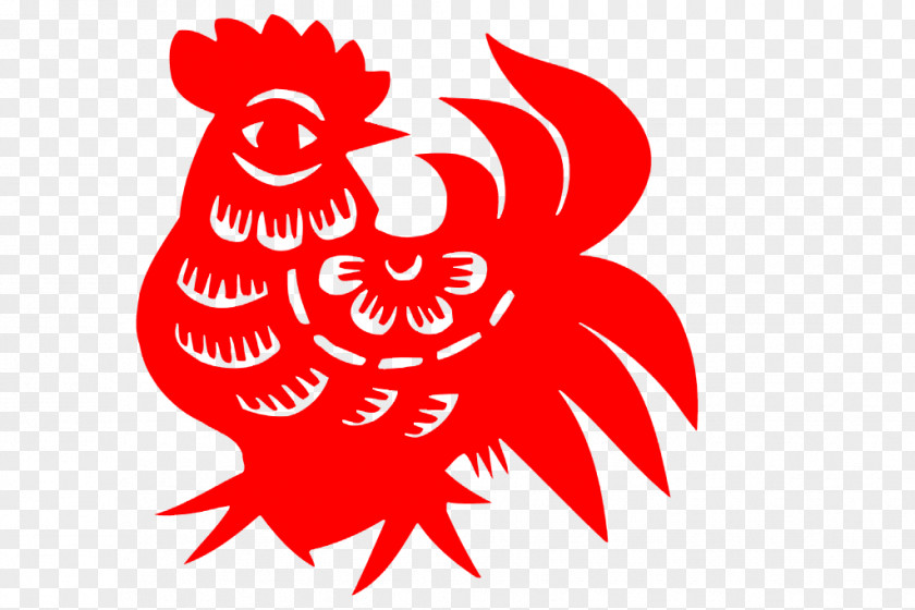 Red Paper-cut Chicken Rooster Chinese Zodiac Coq De Feu New Year PNG