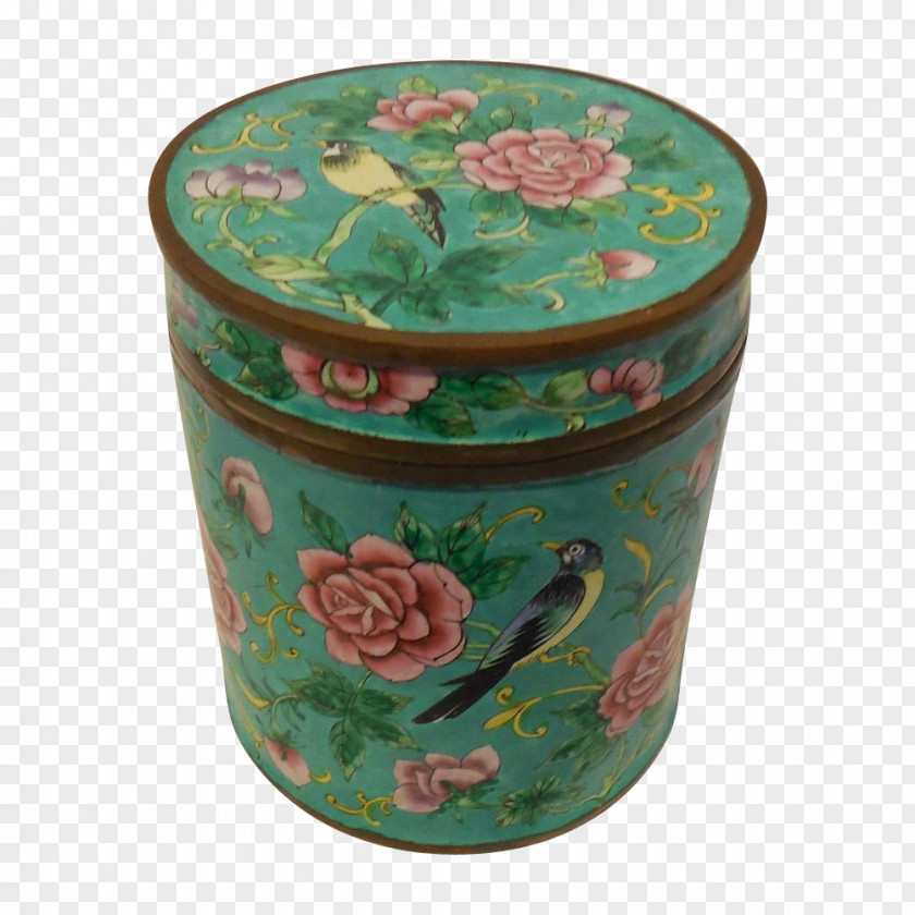 Hand Painted Vintage Flowerpot Lid Turquoise PNG
