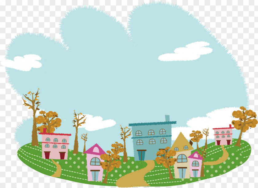 Vector Cartoon Town Drawing Illustration PNG