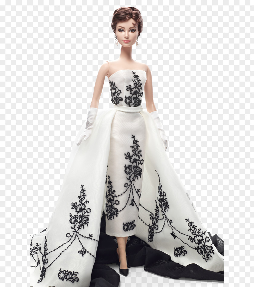 White Pearl Chain Barbie Doll Black Givenchy Dress Of Audrey Hepburn Toy Fashion PNG